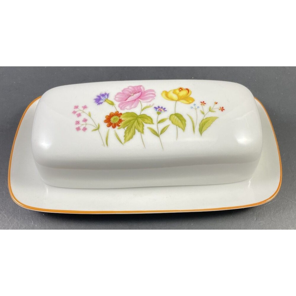 Stratford Mikasa Butter Dish Summer Melody L9008 Vintage Floral Wild Flowers